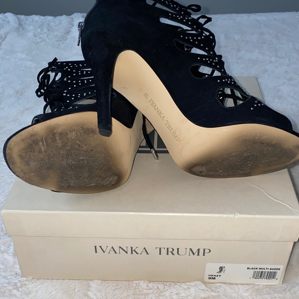 Ivanka Trump Black Cutout Lace-Up Heels - Picture 2 of 4